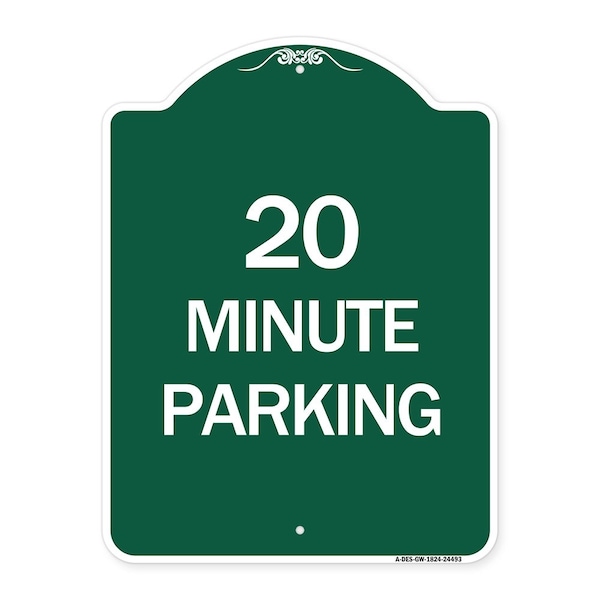Signmission Designer Series Sign-20 Minute Parking, Green & White Aluminum Sign, 18" x 24", GW-1824-24493 A-DES-GW-1824-24493 - main